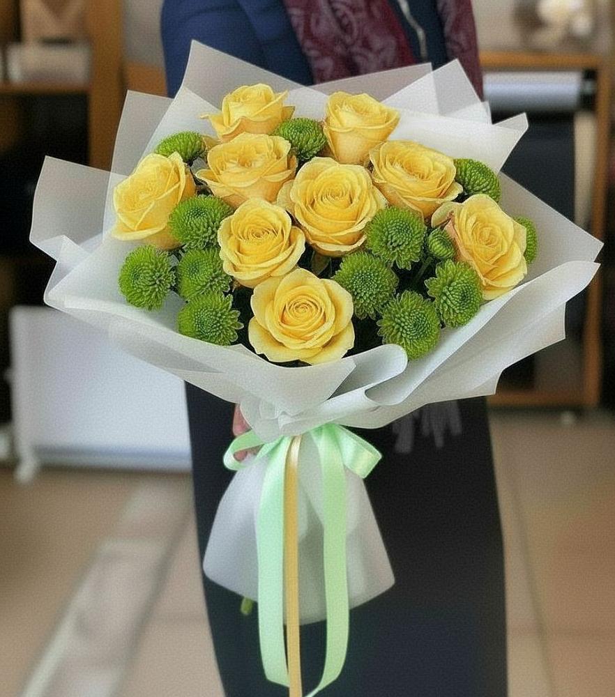 Букет цветов из: Хризантемы и Розы в Тамале