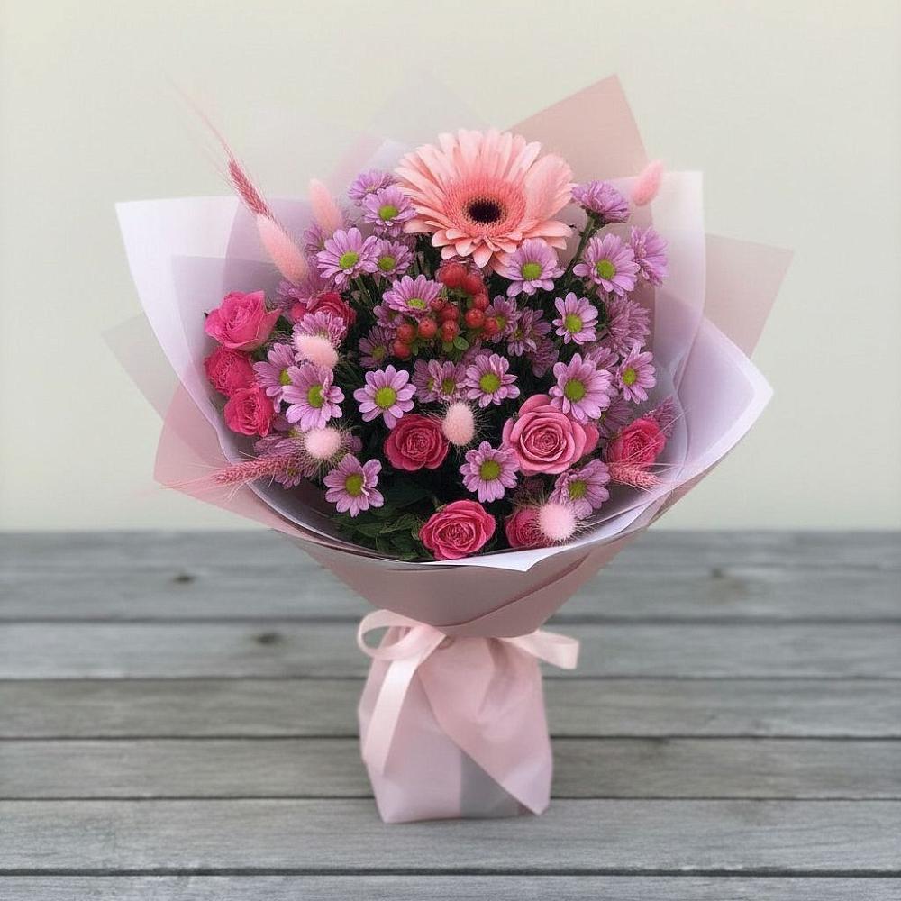 Букет цветов из: Розы, Герберы и Хризантемы в Тамале
