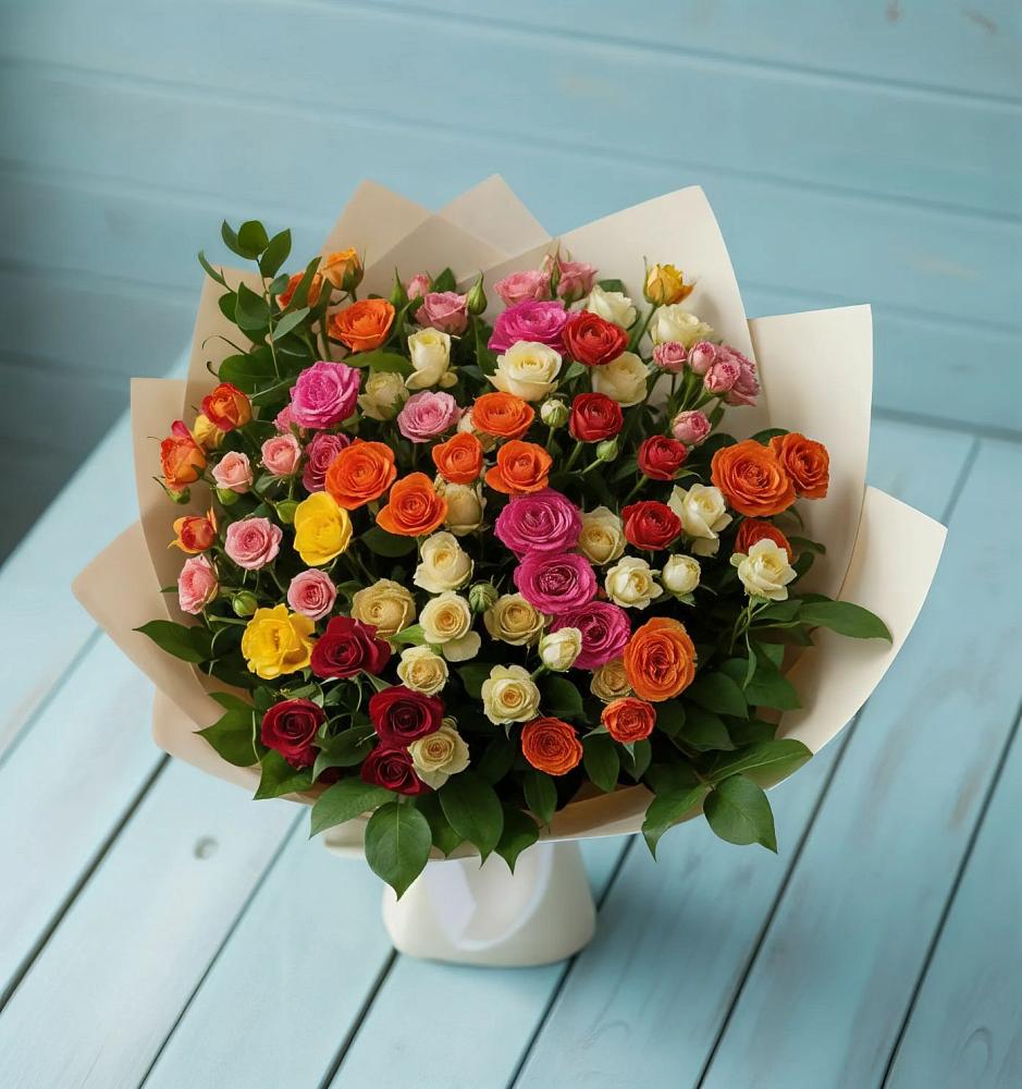Букет Микс из разноцветных кустовых роз в Тамале