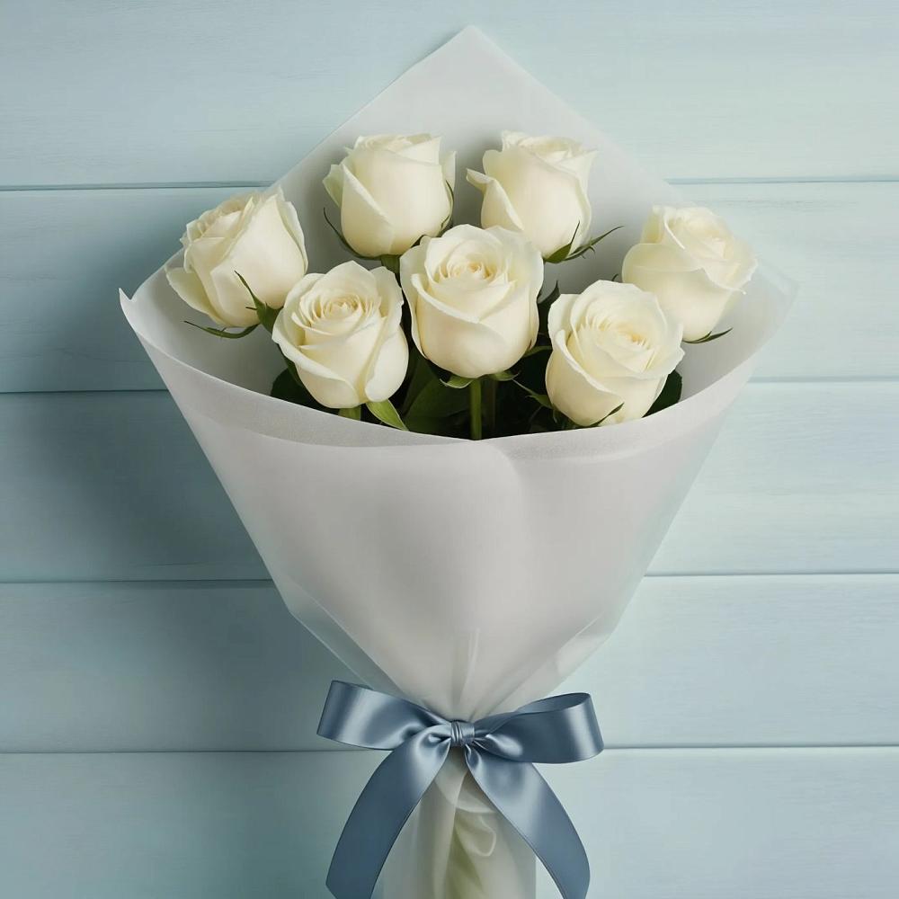 Букет 7 Белых роз Эдлесс Лав в Тамале